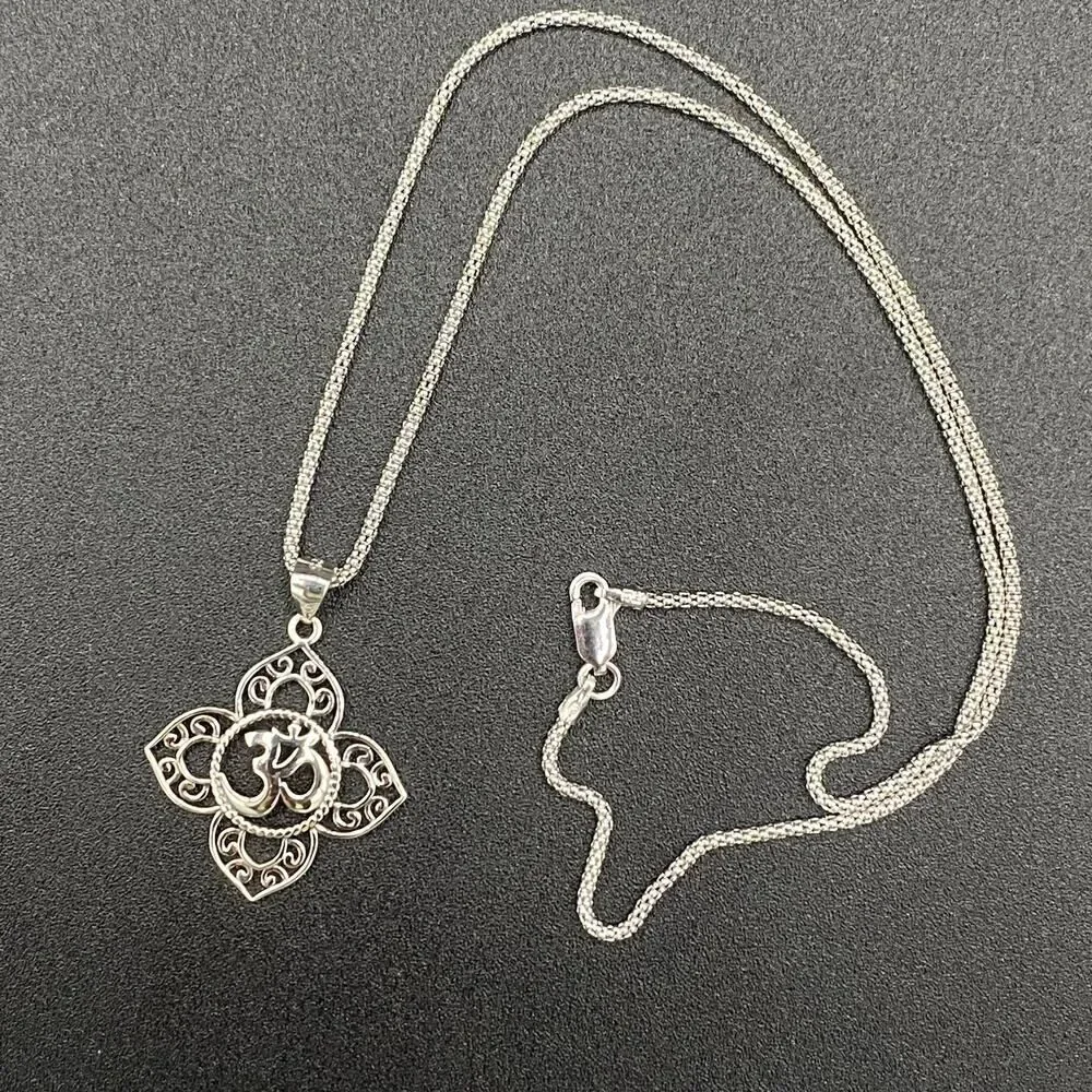 Om Religious Symbols Sterling Silver Pendant Necklace on